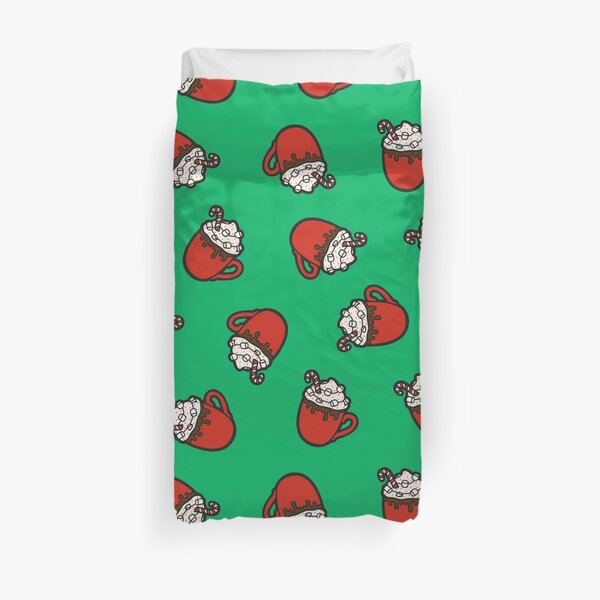 Festive Hot Cocoa Pattern in Winter Green Duvet Cover