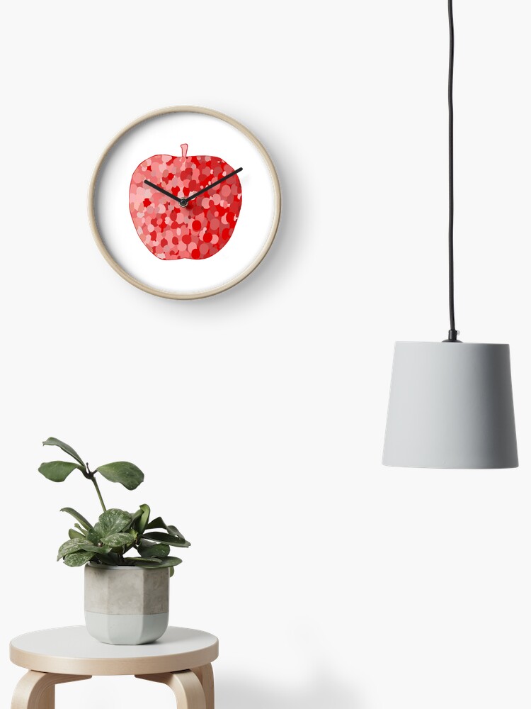 Thumbnail 2 of 4, Clock, red apple digital drawing food illustration designed and sold by Florcitasart.
