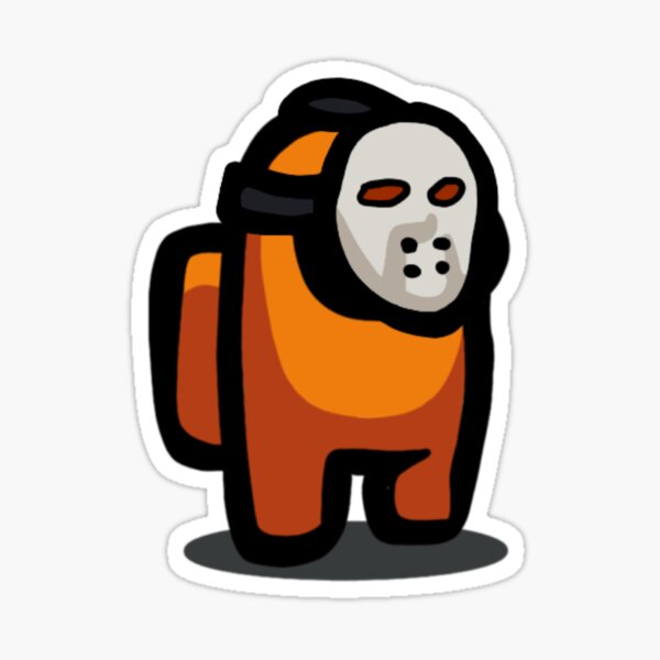 Orange Among Us Character With Hockey Mask Sticker By Dwightt Redbubble