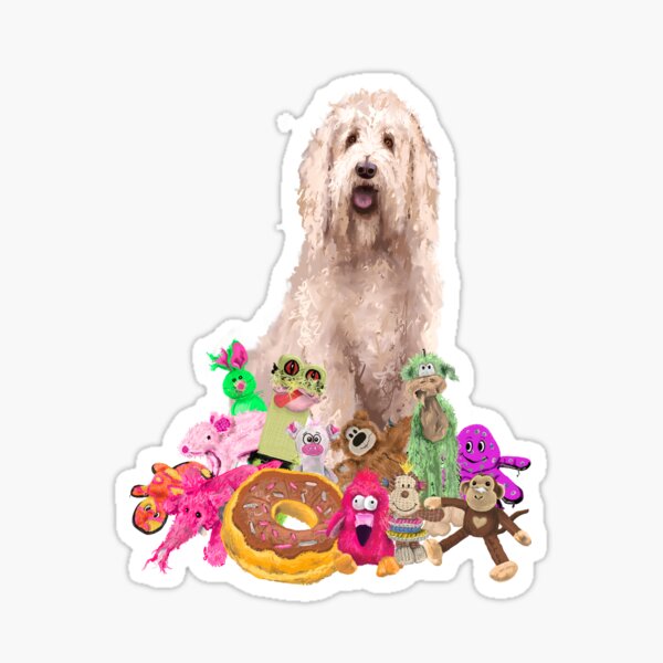 Merlin the Groodle / Goldendoodle with his Chew Crew Sticker