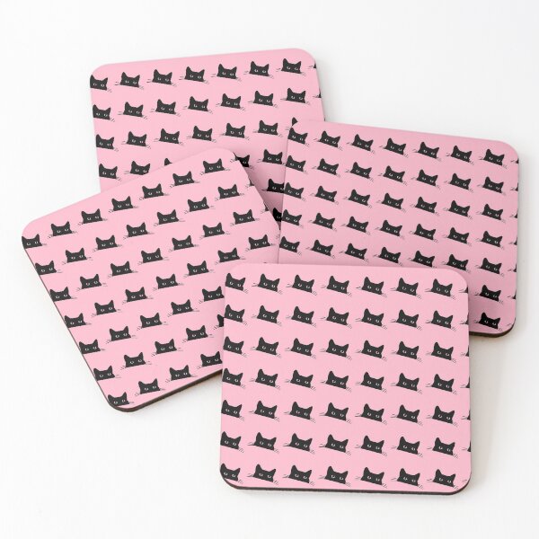 Item preview, Black cat pink background designed and sold by Tranquilarrow.