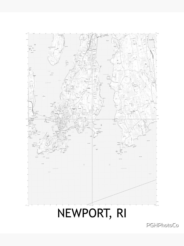 "Newport, RI Quad Topographical Map Black & White" Sticker by