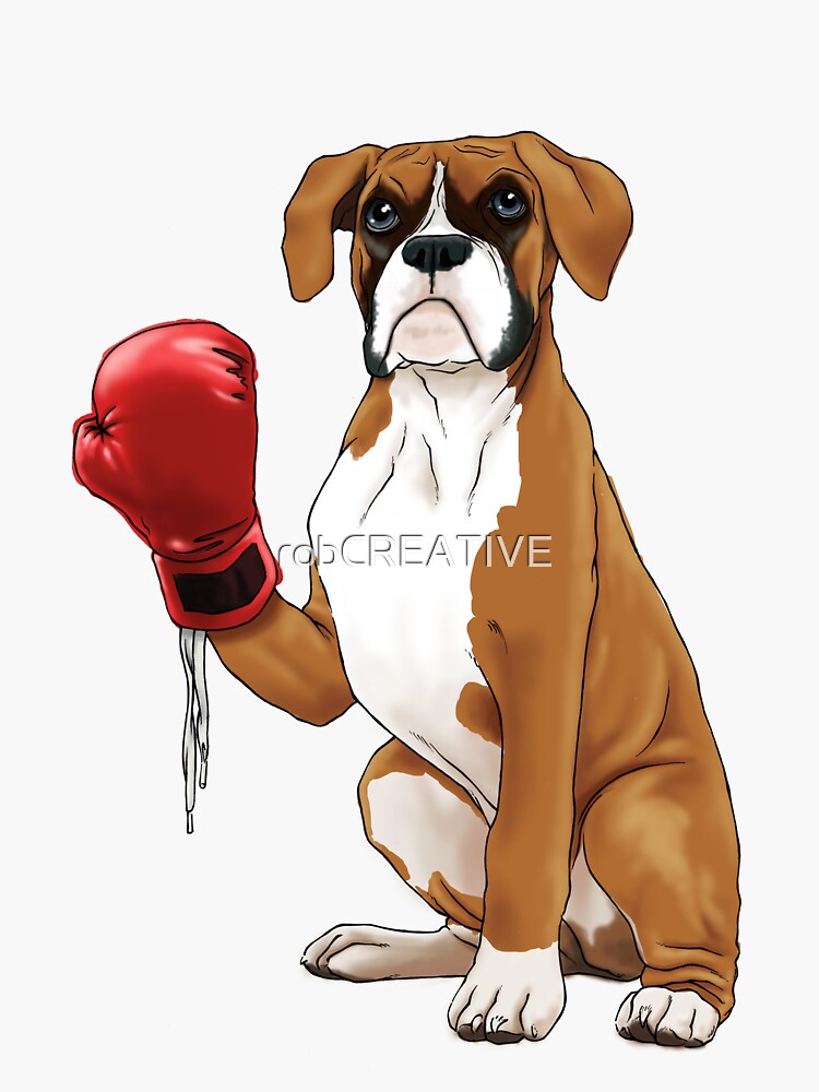 Pug dog boxer punching with red leather boxing gloves Stock Photo