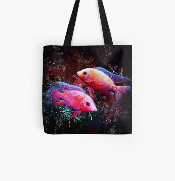 Afrikanisches Pfau Cichlid Abstraktes Portrat Stofftasche Von Digital Designs Redbubble