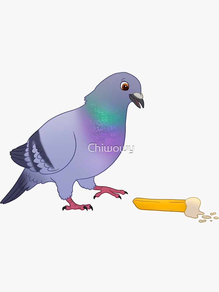city pigeon dove eating french fries fry food junkfood by Chiwowy