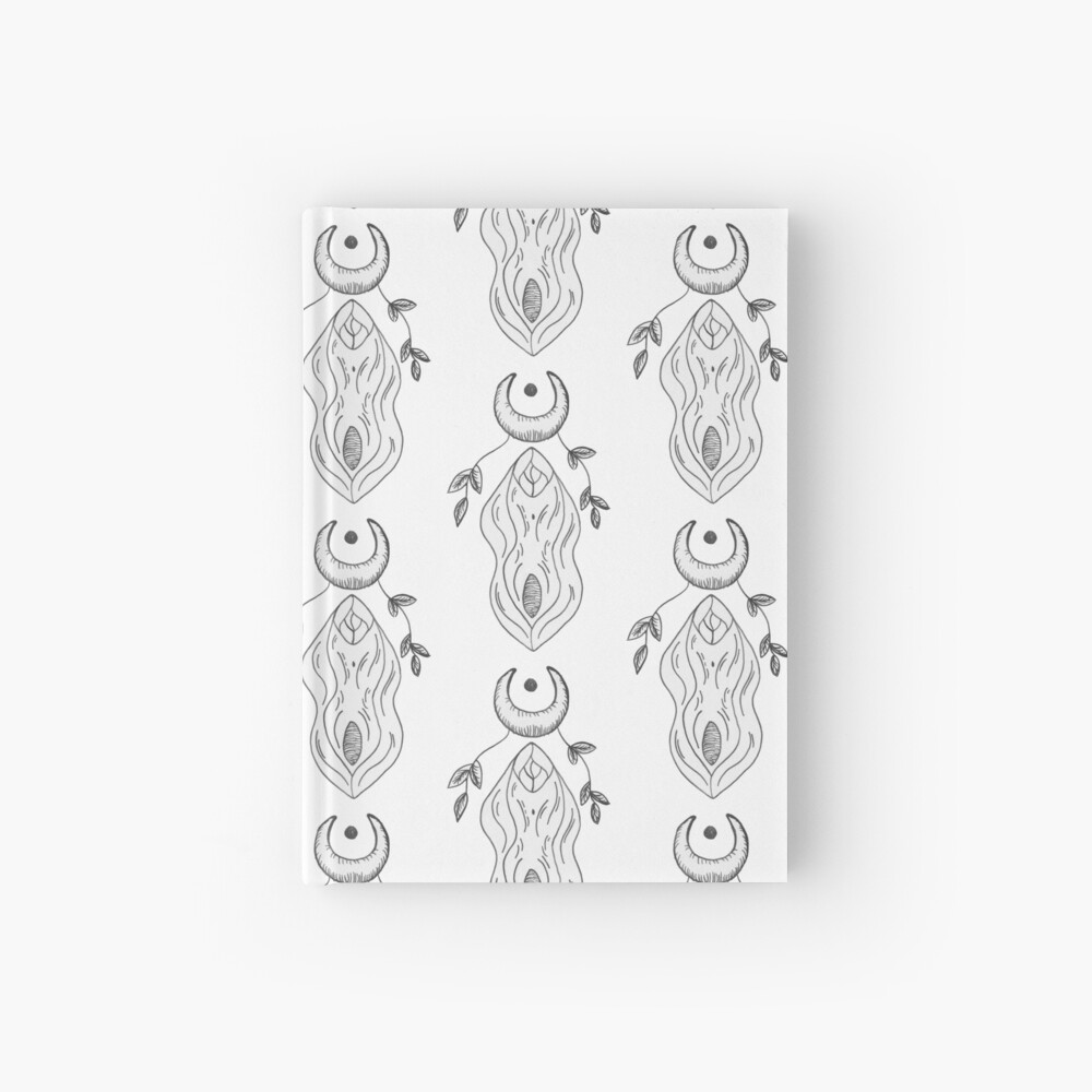 Cuaderno con la obra «Brujas luna vulva en blanco y negro» de Nova Theimer  | Redbubble