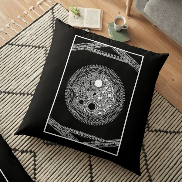 Tranquility Yin Yang | Black Mandala by SimmyGhatt Floor Pillow