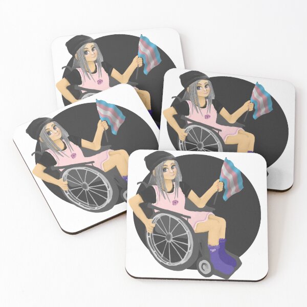 Item preview, person in wheelchair holding Trans flag designed and sold by BunSmiles.