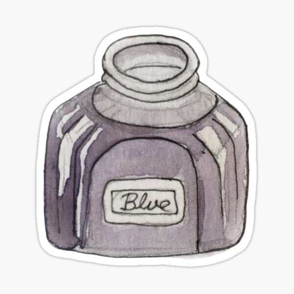 Blue Inkwell Illustration in Watercolor Sticker