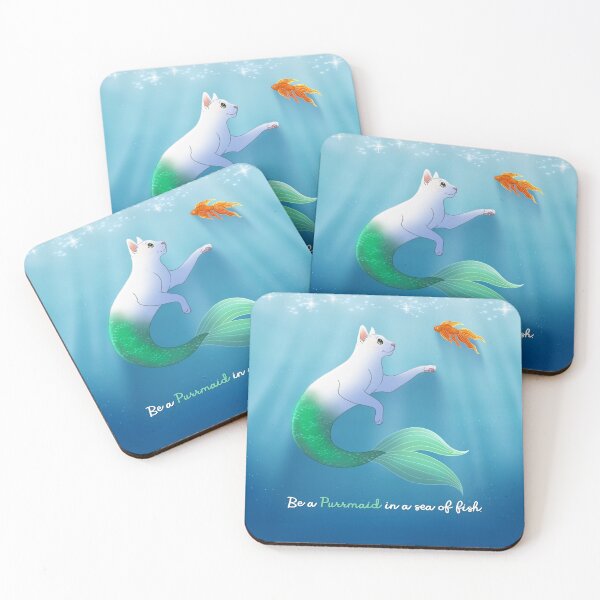 Item preview, purrmaid mermaid fish tail little cat white kitten purple sparkles designed and sold by Chiwowy.