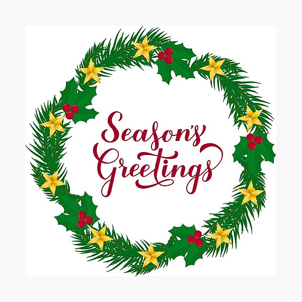Item preview, Season’s Greetings calligraphy lettering.  Christmas wreath designed and sold by LaBelezoka.