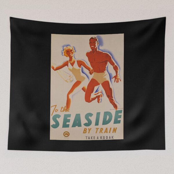 Item preview, retro classic To The Seaside by Train poster designed and sold by CorasPosters.
