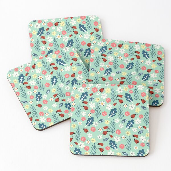 Item preview, Spring meadow in bloom with ladybirds on green background designed and sold by Arch4Design.