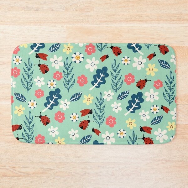 Item preview, Spring meadow in bloom with ladybirds on green background designed and sold by Arch4Design.