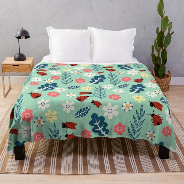 Item preview, Spring meadow in bloom with ladybirds on green background designed and sold by Arch4Design.