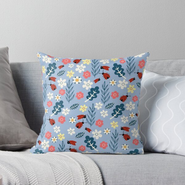 Item preview, Spring meadow in bloom with ladybirds on sky blue background designed and sold by Arch4Design.