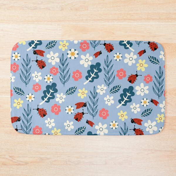 Item preview, Spring meadow in bloom with ladybirds on sky blue background designed and sold by Arch4Design.