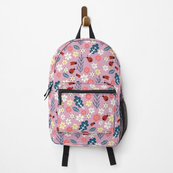 Item preview, Spring meadow in bloom with ladybirds on dark pink background designed and sold by Arch4Design.