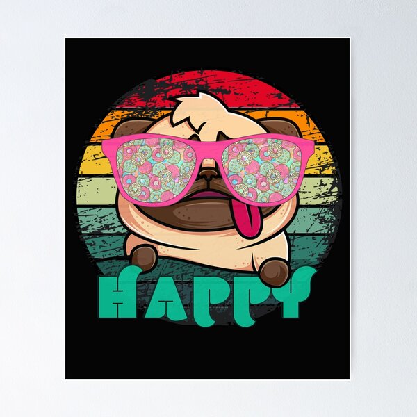 Item preview, HAPPY Pug Retro Vintage  designed and sold by ByLorin.
