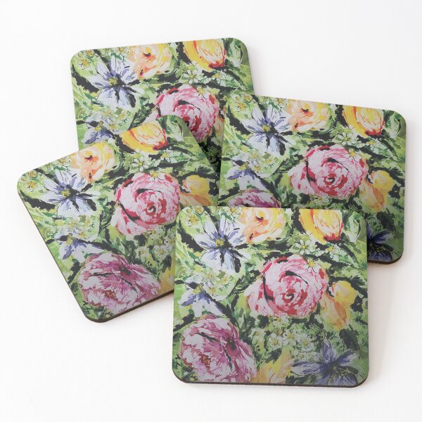 Item preview, Brushy Batik Roses on Green Ground designed and sold by Leslie Rogers Todder.