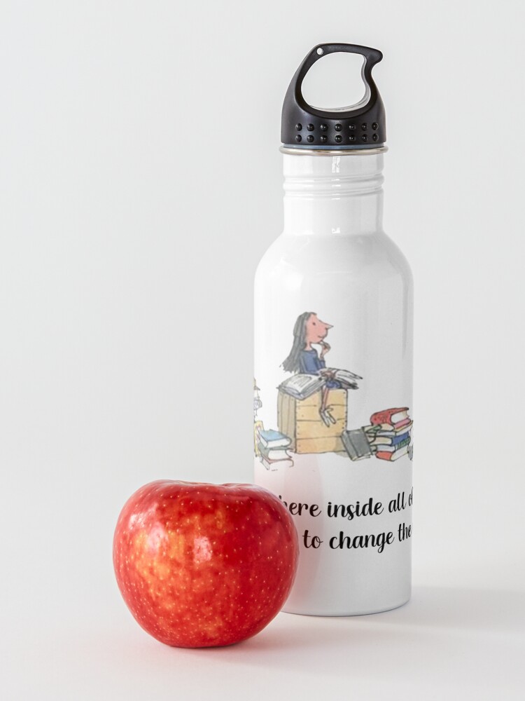 Alternate view of Matilda and her books Somewhere inside all of us quote Water Bottle