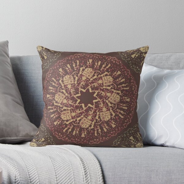 Rosace medieval danse macabre marron Coussin