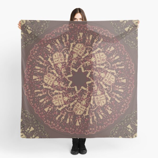 Rosace medieval danse macabre marron Foulard