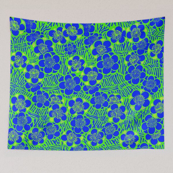 Item preview, Green and Blue Vintage Japanese Floral Pattern designed and sold by Wolka.