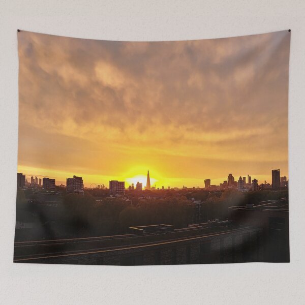 Item preview, london city view skyline sunset yellow bright colorful designed and sold by am-mantilla2156.