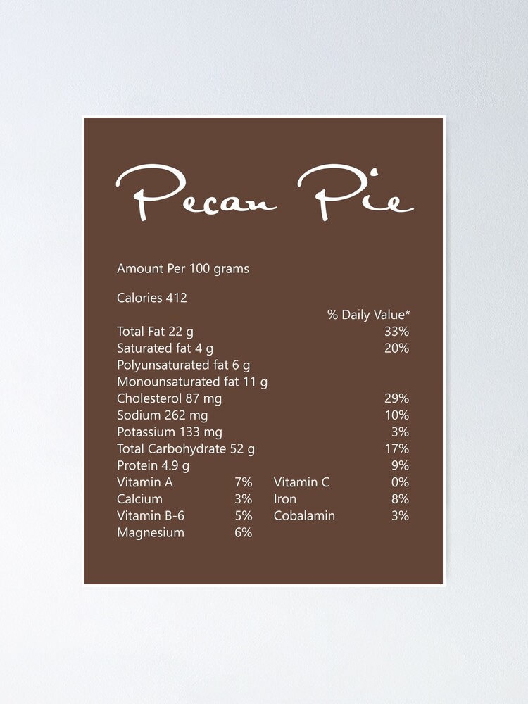 "Pecan Pie Nutrition Facts" Poster by hockeng Redbubble
