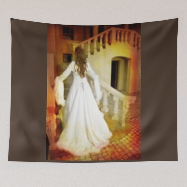 Item preview, Young Woman in White Climbs Stairs in Italian Villa designed and sold by The Mysterious Domain Alyne Whiteswan Fine Art Prints and Merch.