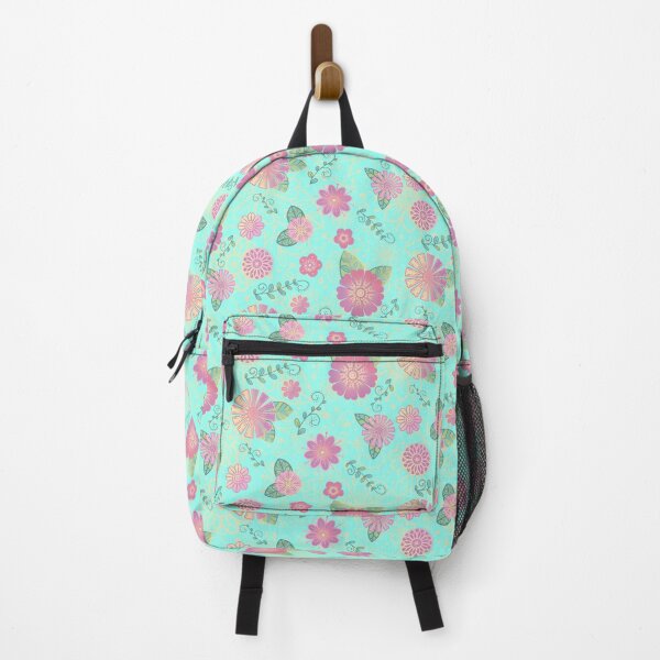 Item preview, Pink Floral Pattern on Teal  designed and sold by lisanganart.