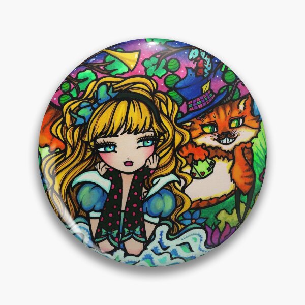 Alice in Wonderland with Cheshire Cat Fantasy Art Pin