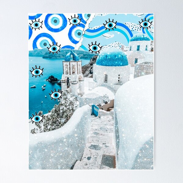 Item preview, GLITTER SANTORINI BLUE COLLAGE designed and sold by abbymoriartyy.