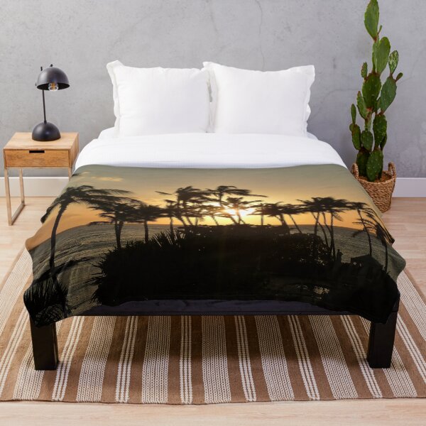 Sunset and palm trees in Hawaii Throw Blanket