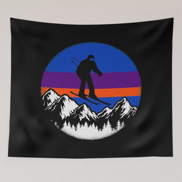 Item preview, Snowboarding, Vintage Sunset Skiing , Skiers, Downhill ski designed and sold by OdmiDesign.