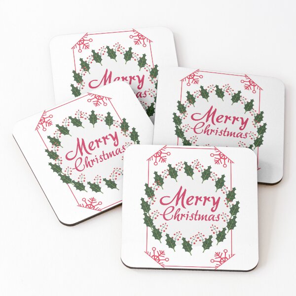 Item preview, Merry Christmas Wreath Festive Present Holly Stockings Red Green Holiday Season designed and sold by SayItWithYours.