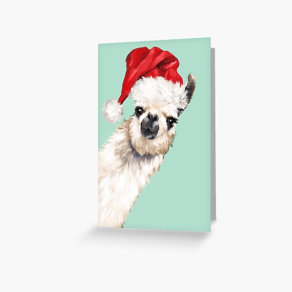 Christmas Sneaky Llama in Green Greeting Card