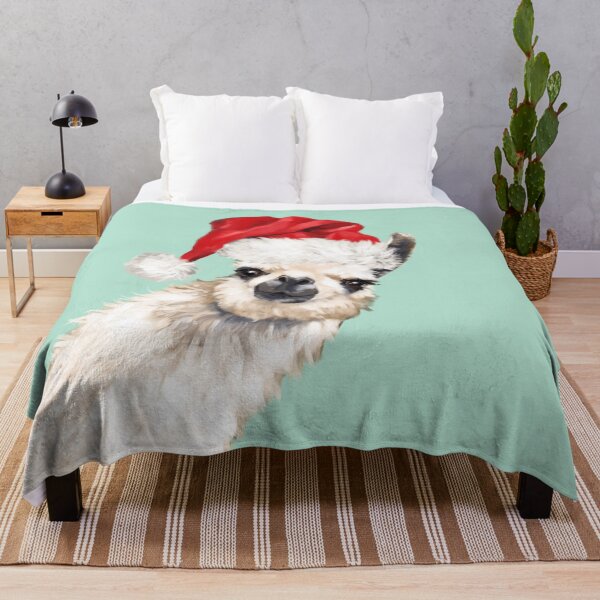 Christmas Sneaky Llama in Green Throw Blanket