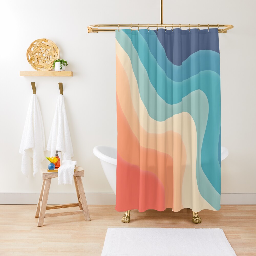 Retro color wave Shower Curtain