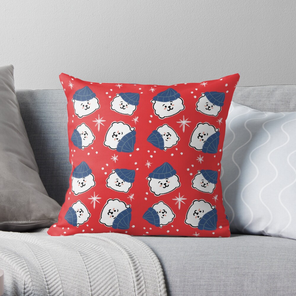 Sheep in Toque Christmas Pattern BTS RJ Jin Throw Pillow