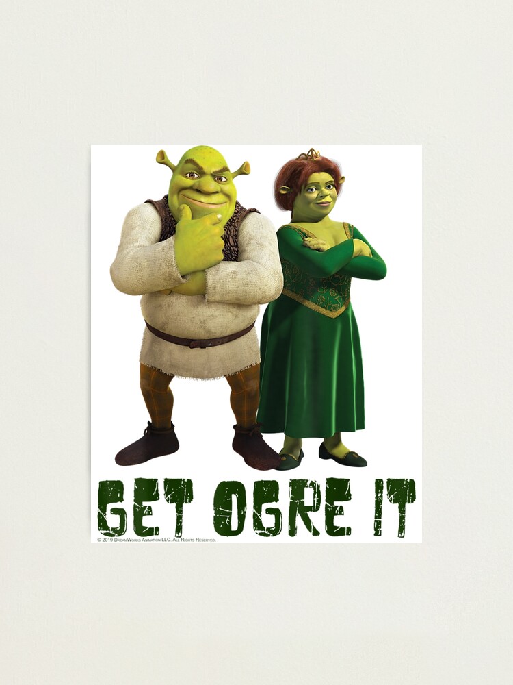 Shrek Fiona & Shrek Get Ogre It Text Poster  Photographic Print