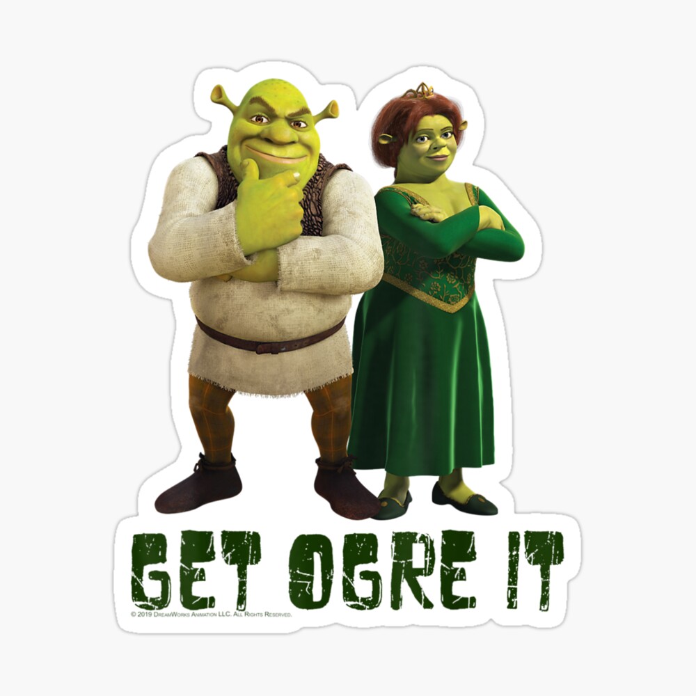 Shrek Fiona & Shrek Get Ogre It Text Poster  Photographic Print
