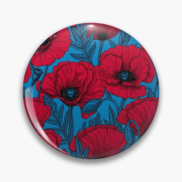 Item preview, Red poppy garden on blue designed and sold by Katerina Mitkova Kirilova.