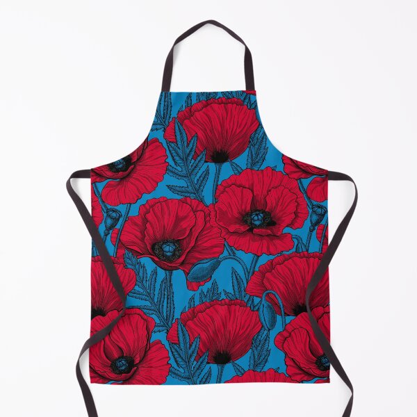 Item preview, Red poppy garden on blue designed and sold by Katerina Mitkova Kirilova.