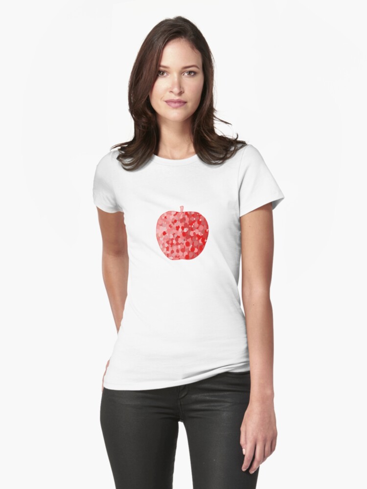 Thumbnail 1 of 3, Fitted T-Shirt, red apple digital drawing food illustration designed and sold by Florcitasart.