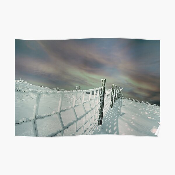 Snow landscape Berwyn Fence line Poster