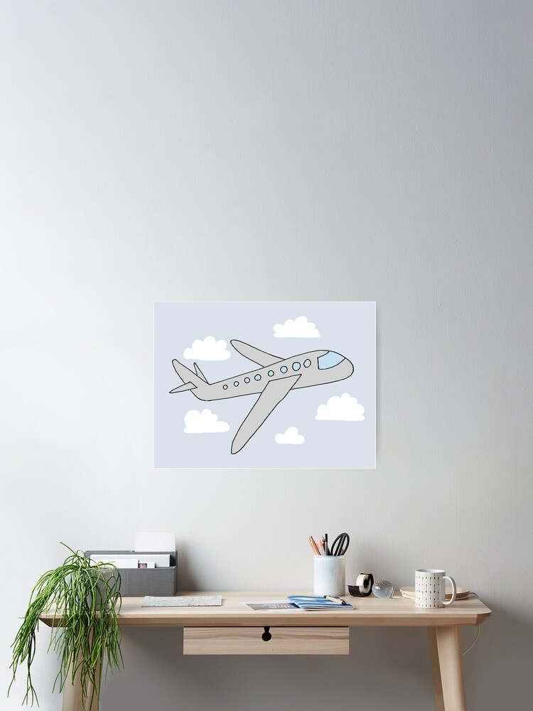 Thumbnail 2 of 3, Poster, Kids Cute Whimsical Boys Blue Transportation Pattern with Airplanes, Tractors, Trains, Cars, and Diggers designed and sold by aimeegray.