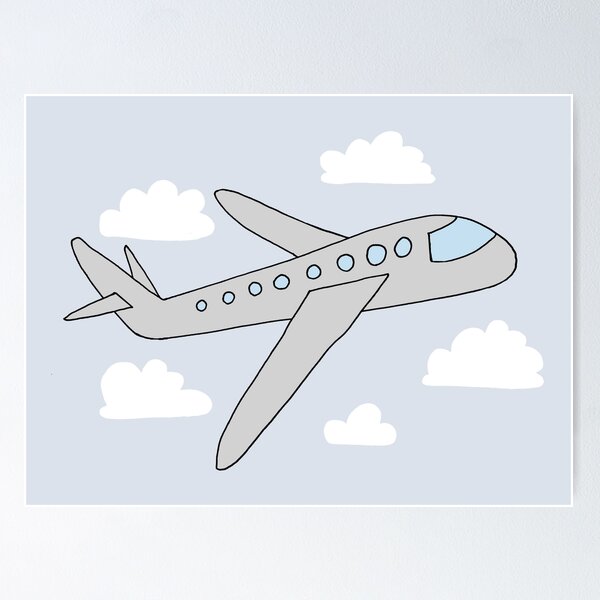 Kids Cute Whimsical Boys Blue Transportation Pattern with Airplanes, Tractors, Trains, Cars, and Diggers Poster