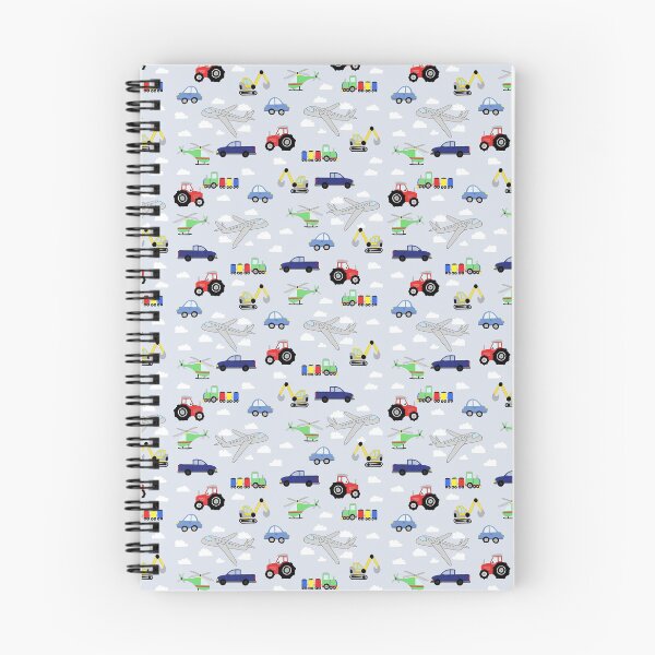 Artikelvorschau, Kids Cute Whimsical Boys Blue Transportmuster mit Flugzeugen, Traktoren, Zügen, Autos und Baggern entworfen und verkauft von Aimee Gray.